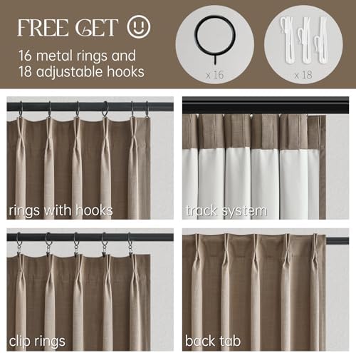 Topfinel Linen Blackout Curtains 96 Inch Long, Pinch Pleat Rustic