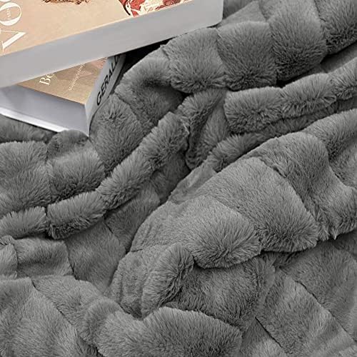 Stripe Faux Fur Throw Blanket with Sherpa Back, 60"x80", Dark Gray