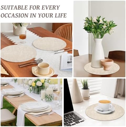 13" Round Placemats Set of 12, Reversible Faux Leather Wipeable Table