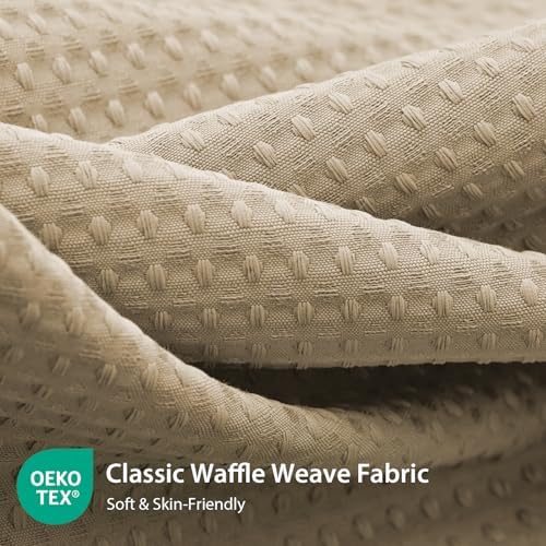 Dynamene Extra Long Scalloped Shower Curtain, Waffle Fabric, 72x84