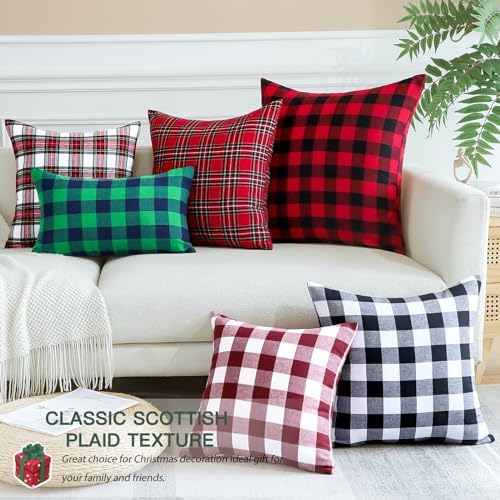 OTOSTAR Pack of 2 Christmas Buffalo Check Plaids Throw Pillow Covers