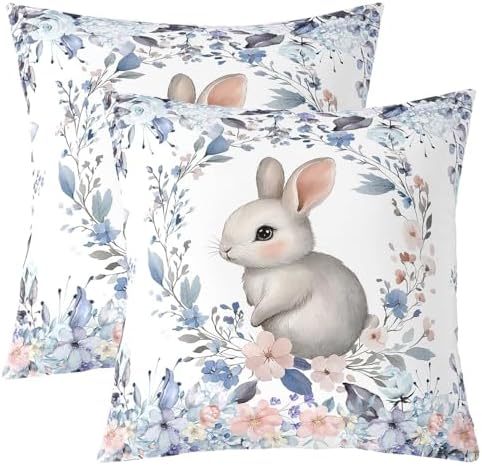 jejeloiu Cute Rabbit Square Cushion Covers Set of 2 Kawaii Bunny
