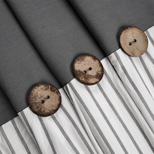 DOSLY IDÉES Farmhouse Shower Curtain, Beige and Gray Stripe, Button