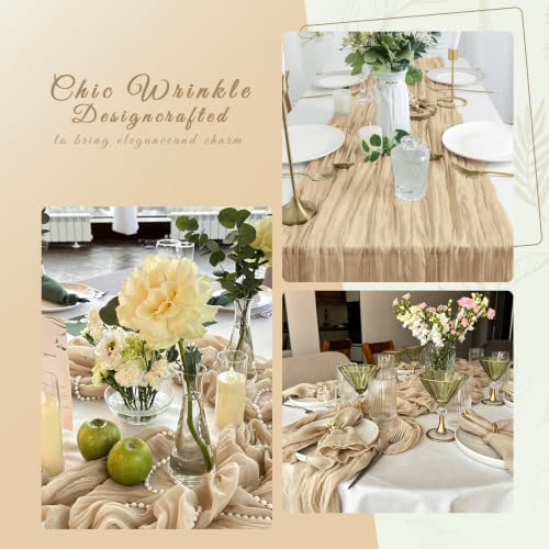 10 Pack Beige Cheesecloth Table Runner 17x108 Inch Boho Gauze Cheese