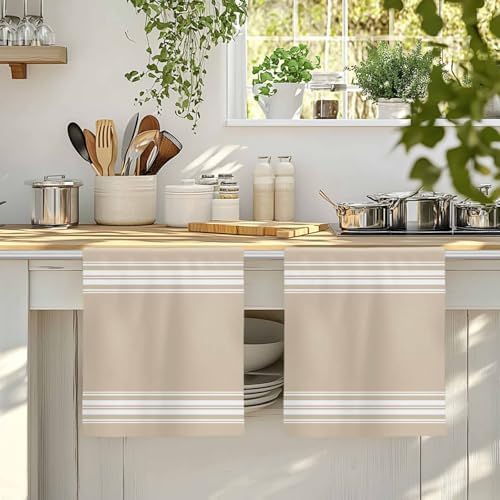 LooPoP Kitchen Towels Set of 3 Khaki Stripes Dish Towels and