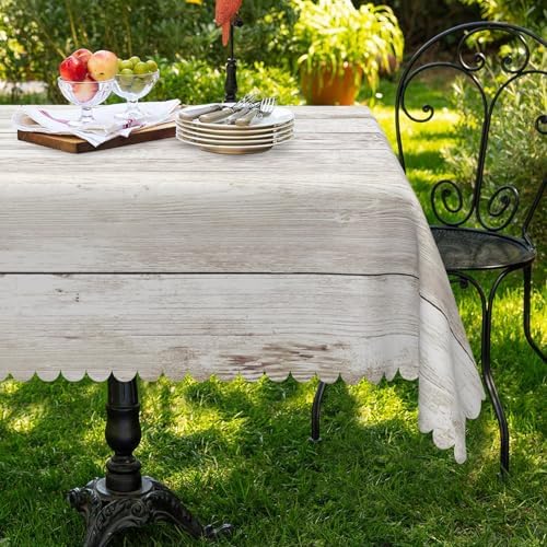 Vintage Grey Wood Rectangle Tablecloth, 60x120 Inch Natural Wooden