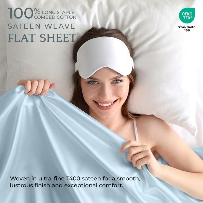 Royale Linens Queen Flat Sheet Only, Luxury Breathable Sateen Weave