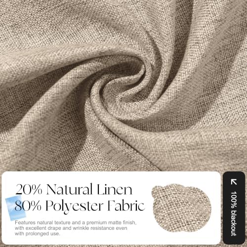 Etherealveil 100% Blackout Pinch Pleated Linen Curtains 2 Panels