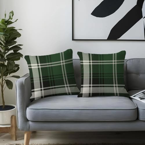 AOFANGGO Christmas Plaids Pillow Covers 18x18 Set of 2 Green Black