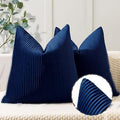 YCOLL Navy Blue Pillow Covers 22x22 Set of 2 Velvet Striped Pattern
