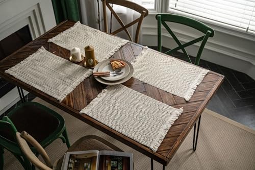 Set of 4 Boho Placemats with Tassels Macrame Woven Place Mats Rustic