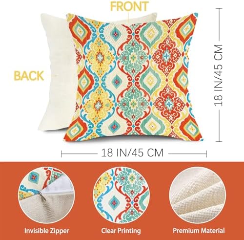 Colorful Paisley Decorative Throw Pillow Covers 18 x 18 Set of 4