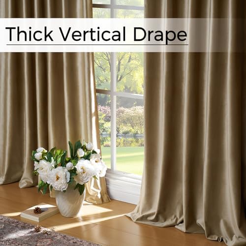 Taupe Velvet Pinch Pleated Curtains: 96 Inches Long 2 Panels Set