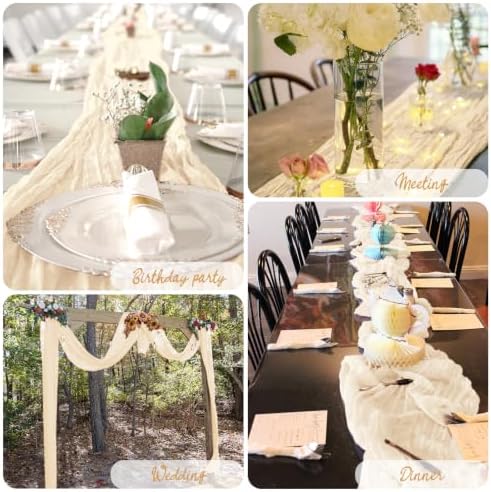10 Pack Ivory Cheesecloth Table Runner 17x108 Inch Boho Gauze Fabric