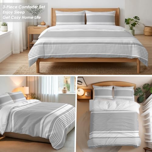 3 Pieces Bedding Set King Size, Farmhouse Grey Soft Duvet Covers Set