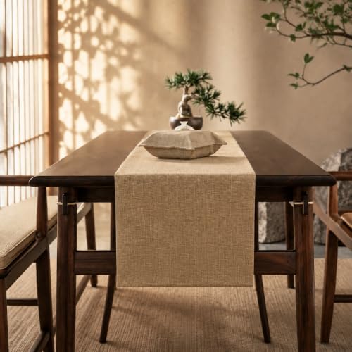 Taupe Faux Linen Table Runner Waterproof Rustic Farmhouse Table Decor