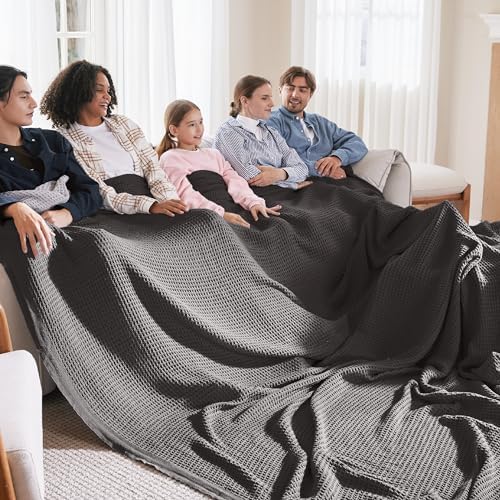 Bedsure 100% Cotton Big Oversized King Blanket, Waffle Weave, Charcoal