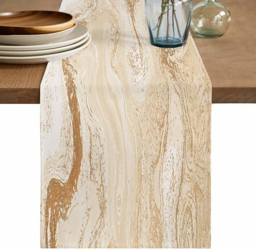 Beige Marble Burlap Cotton Table Runner 72 Inches Long, Chic Neutral