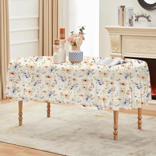 Floral Print Oval Table Cloth, Waterproof Duty Vinyl Plaid Botanical