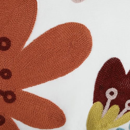White Red Floral Embroidered Pillow Covers 18x18 inch Set of 2