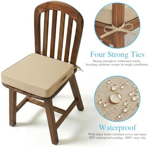 Amagenix 19x19x3 Inch Outdoor Chair Cushions Set of 2 Beige