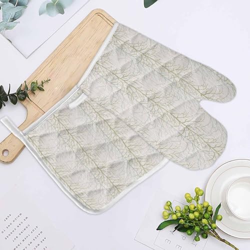 Oven Mitts and Pot Holder Set for Kitchen, Tree Branch Plant Lines