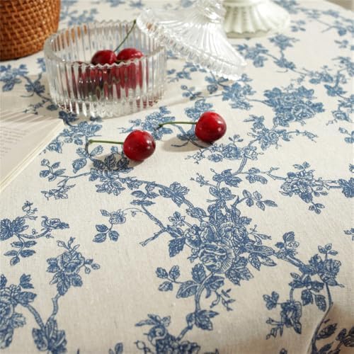 Floral Linen Cotton Tablecloth Retro Table Table Cover Round Dining