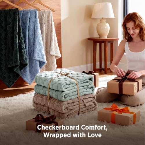 Bedsure Checkered Soft Cozy Queen Blanket for Bed, Light Brown
