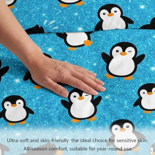 King Duvet Cover Set Soft Microfiber Cartoon Penguin