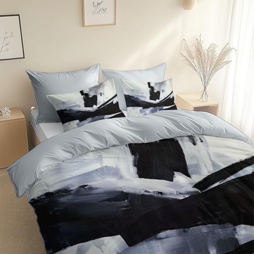 3 Pieces Duvet Covers Abstract Brush Strokes Queen Size Reversible