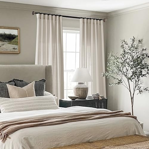 PANELSBURG Farmhouse Beige Sheer Curtains for Living Room 2 Panels