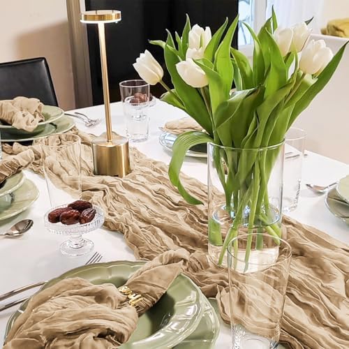8 Pack Beige Cheesecloth Table Runners, 17 x 108 Inches