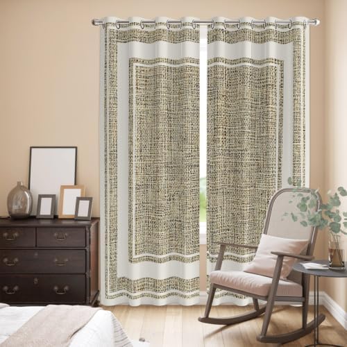 Beige Rustic Window Curtains 96 Inch Length 2 Panels Set, Farmhouse