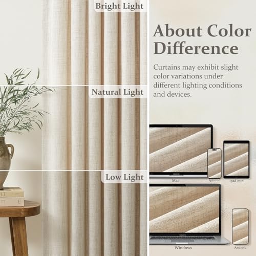 Extra Long 108 Inch Pinch Pleated Natural Living Room Curtains 4