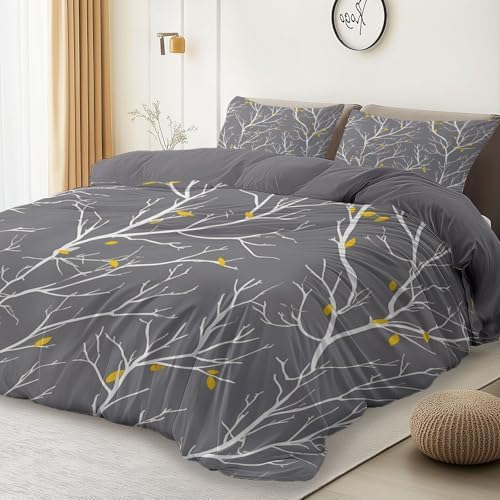Printed Duvet Cover Set King Size - Grey 3 Pieces