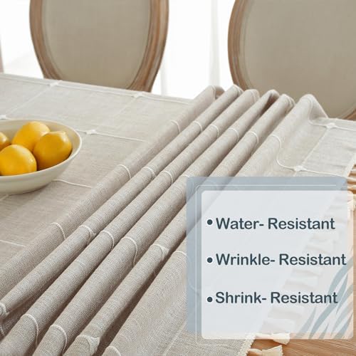 Laolitou Waterproof Tablecloth Burlap Linen with Tassel - Heavy Duty