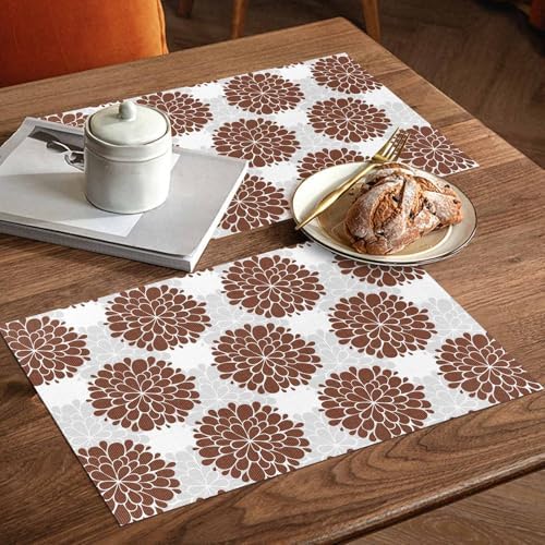 Placemats Set of 8, Brown Dahlia Woven Placemat, Linen Place Mats for