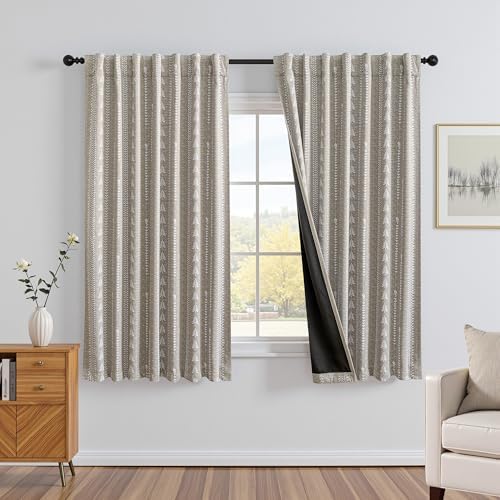 MEETSKY Boho Taupe 95% Blackout Bedroom Curtains 50Wx72L,2 Panels