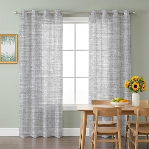 Silver Gray Solid Sheer Curtains 63 Inch Long 2 Panels, Minimalist