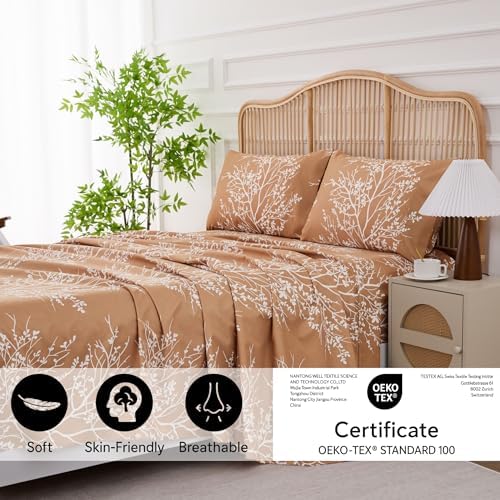 Home 4-Piece Luxury Elegant Bed Sheet Set - Twin, Taupe/White