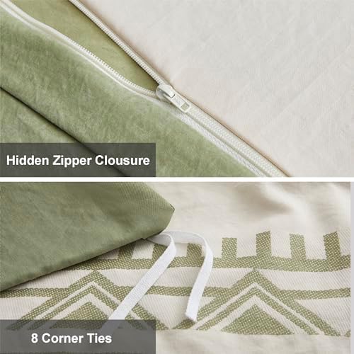 Oli Anderson Boho Duvet Cover King Size, Beige & Sage Green, 3 Pieces