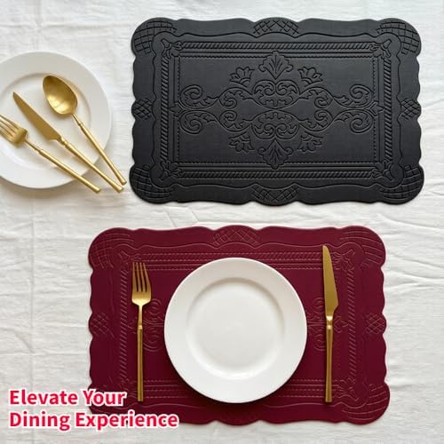 Faux Leather Placemats Set of 6,Embossed,Waterproof Heat Resistant