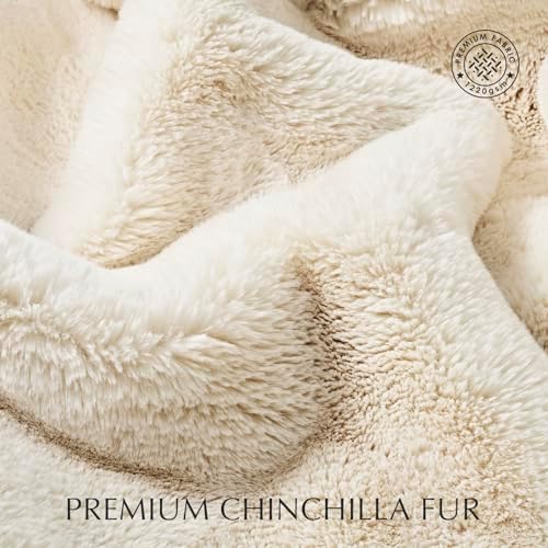 EVERGRACEHOME Faux Chinchilla Fur Throw Blanket, 50"x60", Arctic White