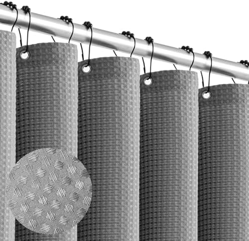 Gray Waffle Shower Curtain, Waterproof Shower Curtain Set for Hotel