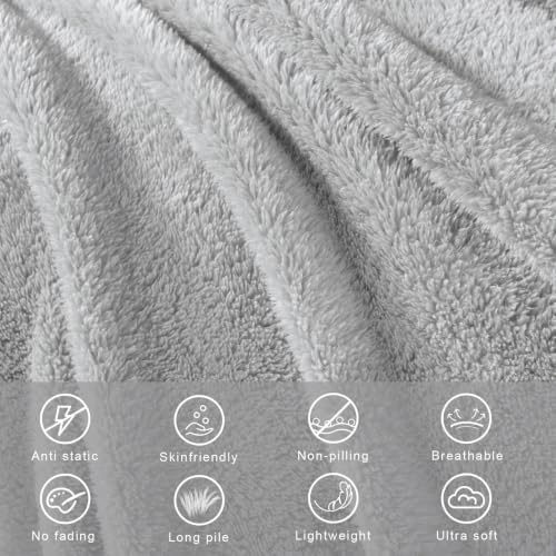 Exclusivo Mezcla Soft Plush Fleece King Size Bed Blanket, Light Grey