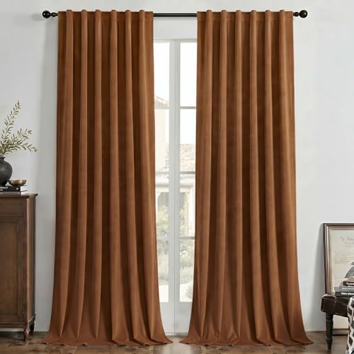 Joydeco 100% Blackout Curtains Velvet Black Out Curtain 72 Inch Drapes