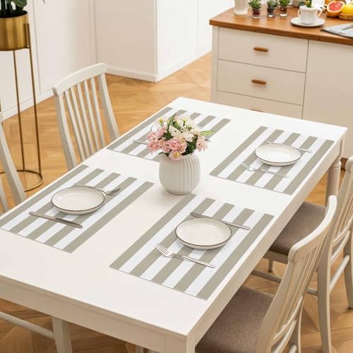 Placemats Set of 4, Beige and White Stripe Washable Table Mats for