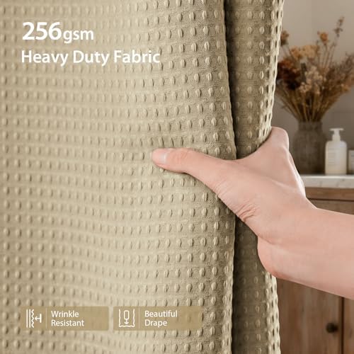 Dynamene Extra Long Scalloped Shower Curtain, Waffle Fabric, 72x84