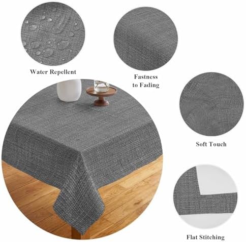 Pure Grey Color Farmhouse Linen Tablecloth Rectangle 60 x 120 Inch