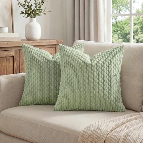 Fancy Homi 2 Packs Sage Green Decorative Throw Pillow Covers 20x20